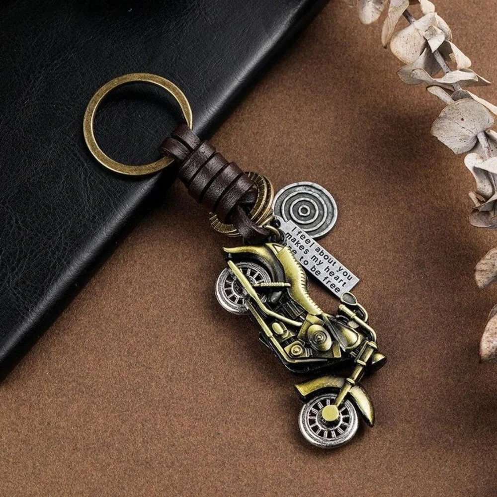 Metal key chain Harley Motorcycle Leather woven key pendant retro